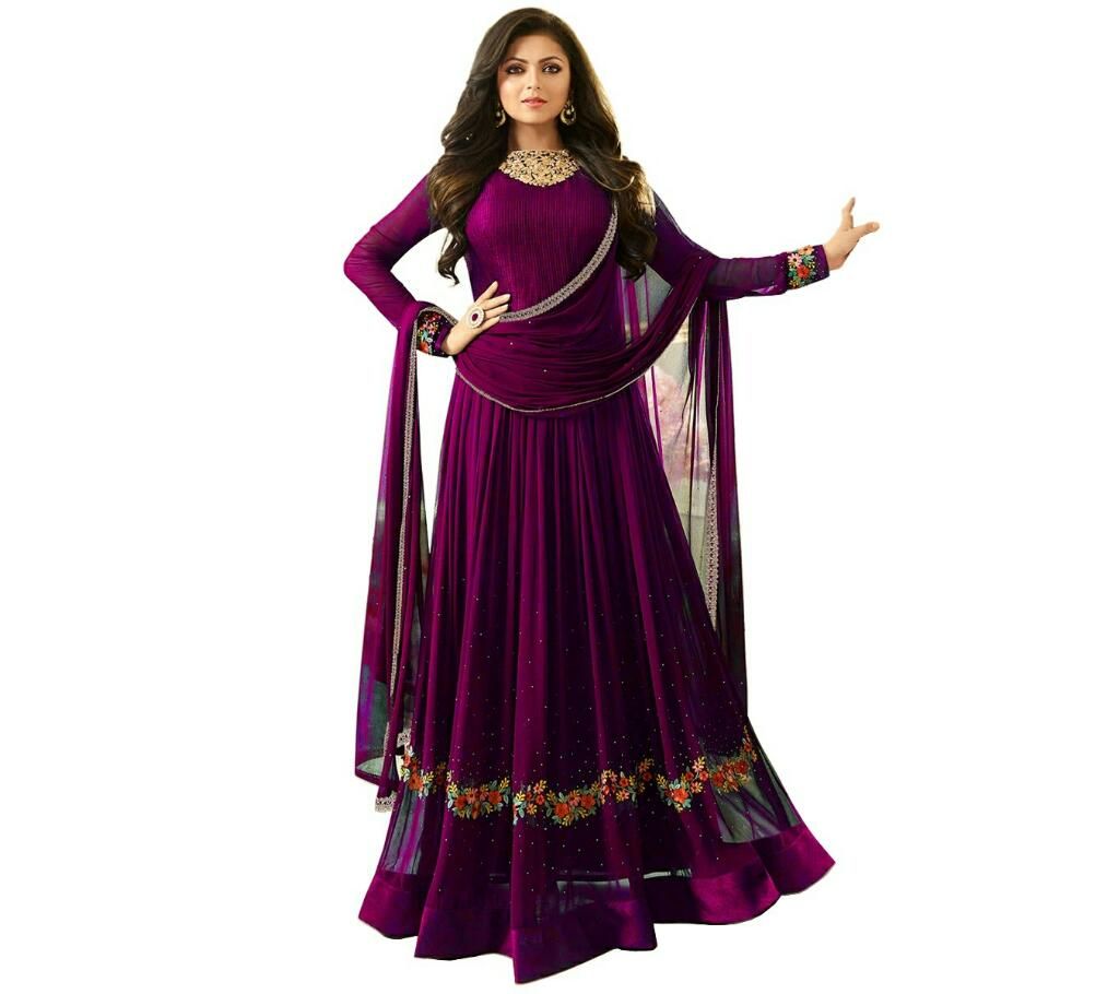 PURPLE EMBROIDERED FAUX GEORGETTE SALWAR SEMI STITCHED