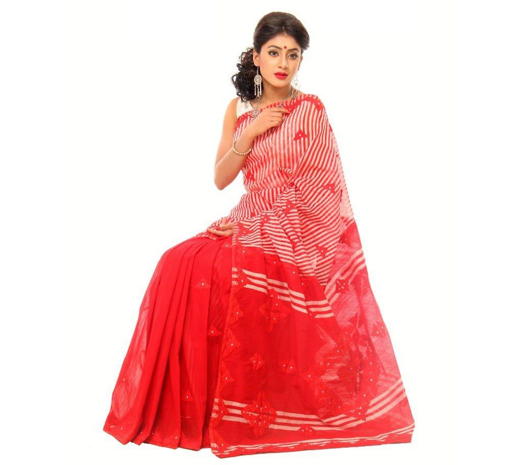Pure andy silk embroidery with applique sharee