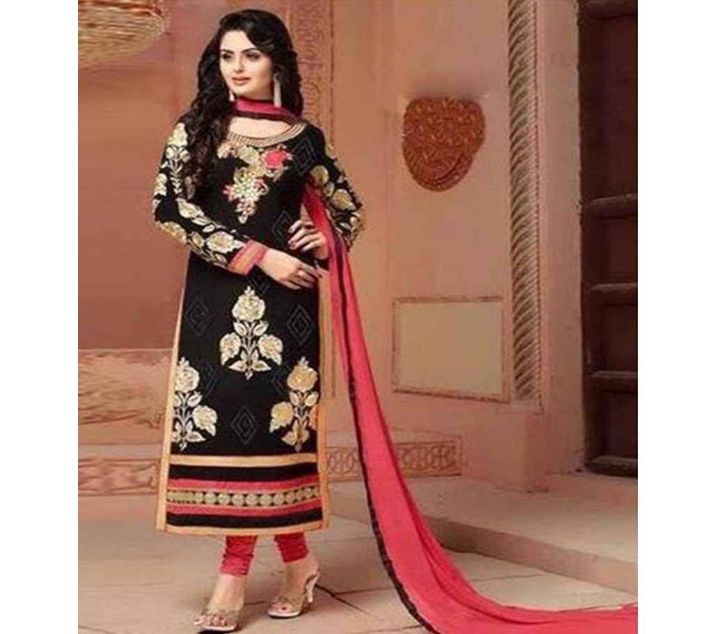Black Cotton Un-stitched Block Printed Shalwar Kameez For Women