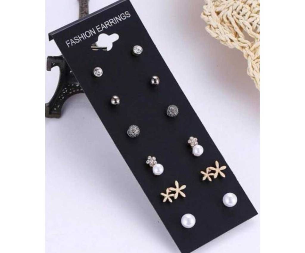 6 Pairs Women Stud Earrings Rhinestone Set