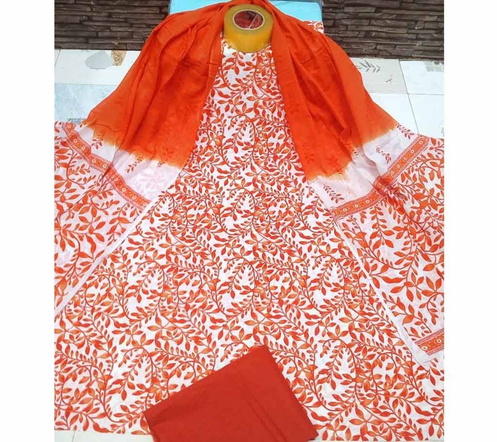 Deshi Cotton Unstitched Joypuri Screen Printed 3Pcs - H23 - MHG 