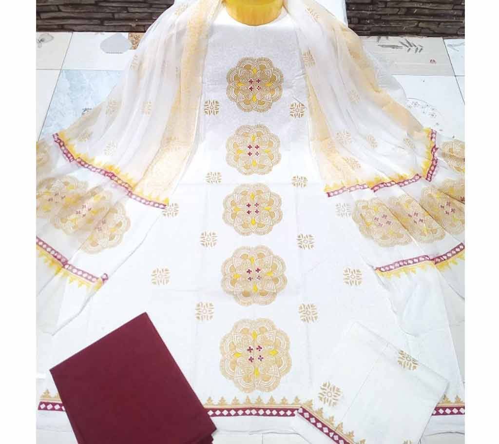 Deshi Cotton Unstitched Screen Printed 3Pcs - C33 - MHG