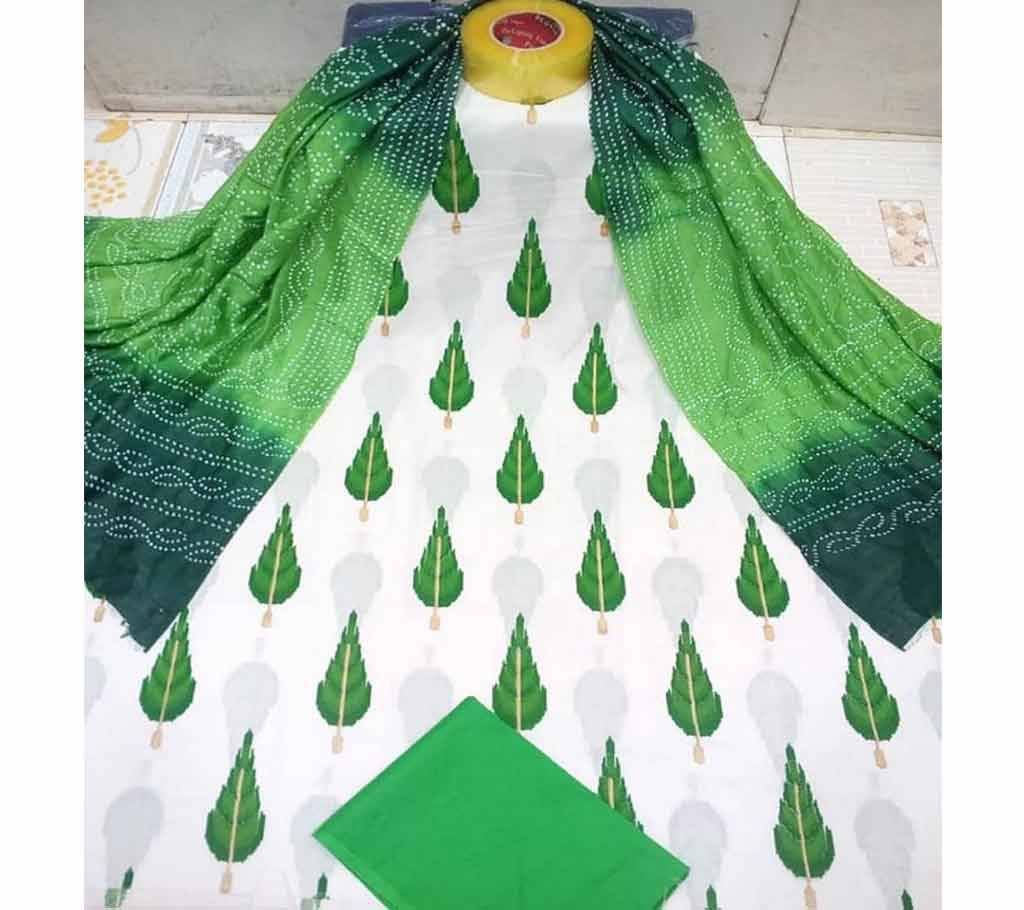Unstitched Joypuri Cotton 3piece Dark & Light Green