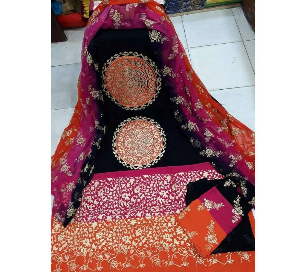 Unstitched Linen Screen Print Three Piece
