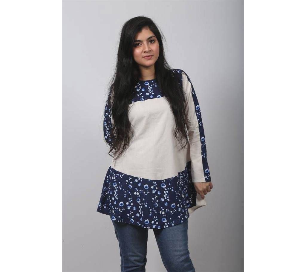 Blue Printed and Off White Georgette Tops for Women