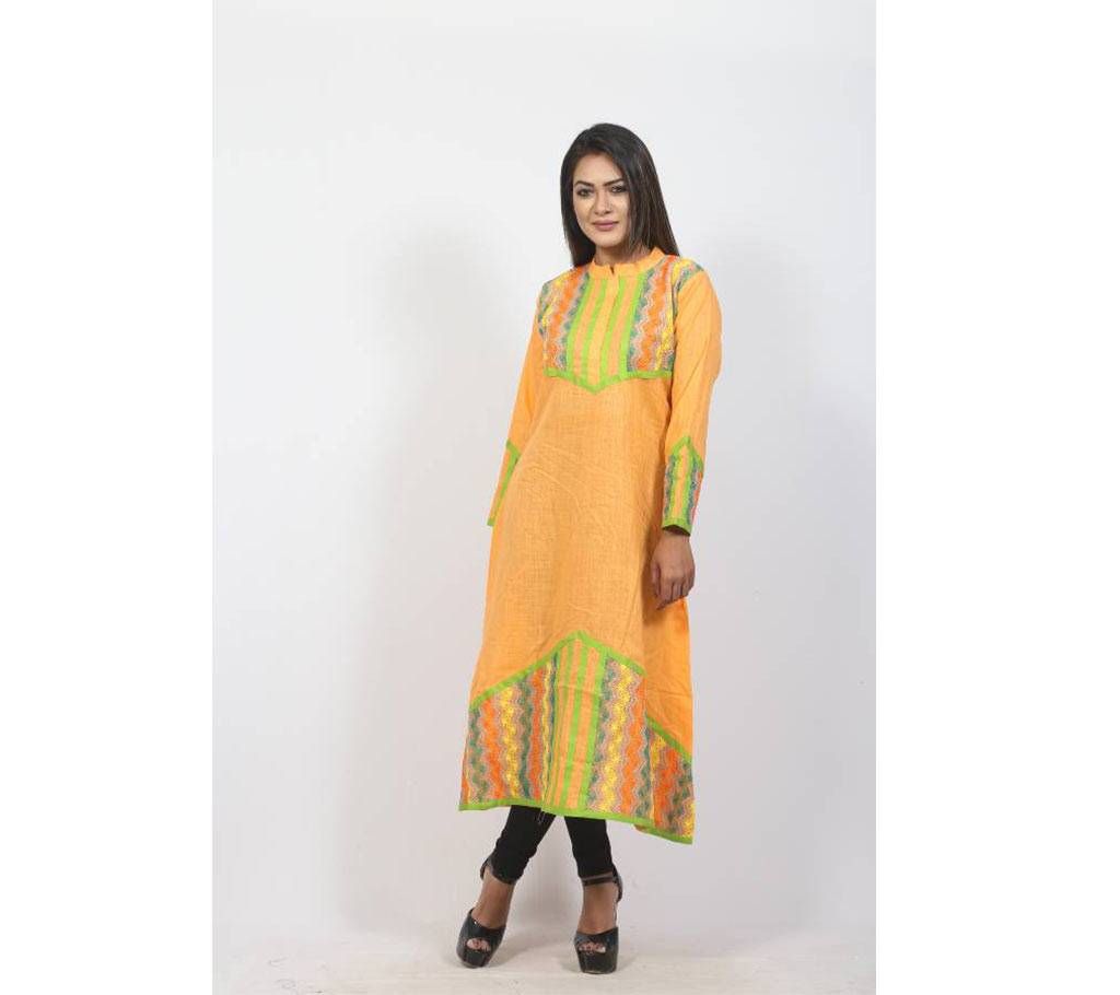 Light Yellow Linen Kurti For Women