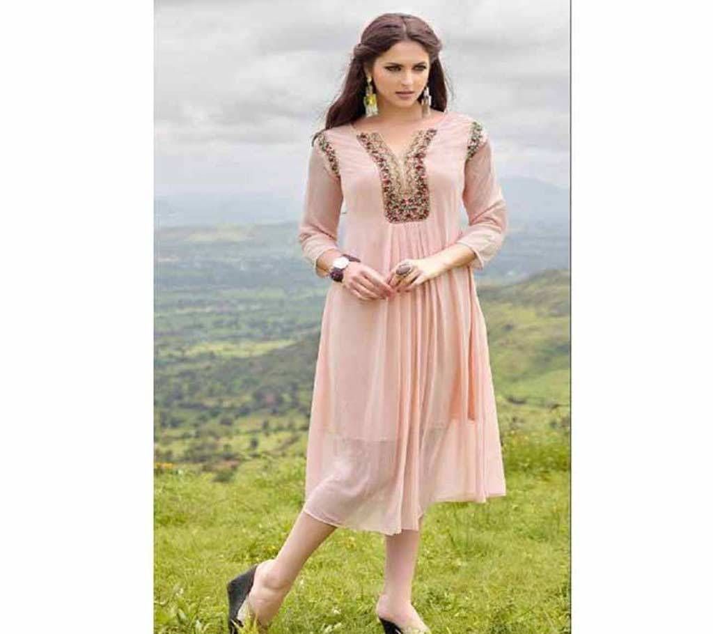 Georgette Embroidered Semi Ready Long Kurti