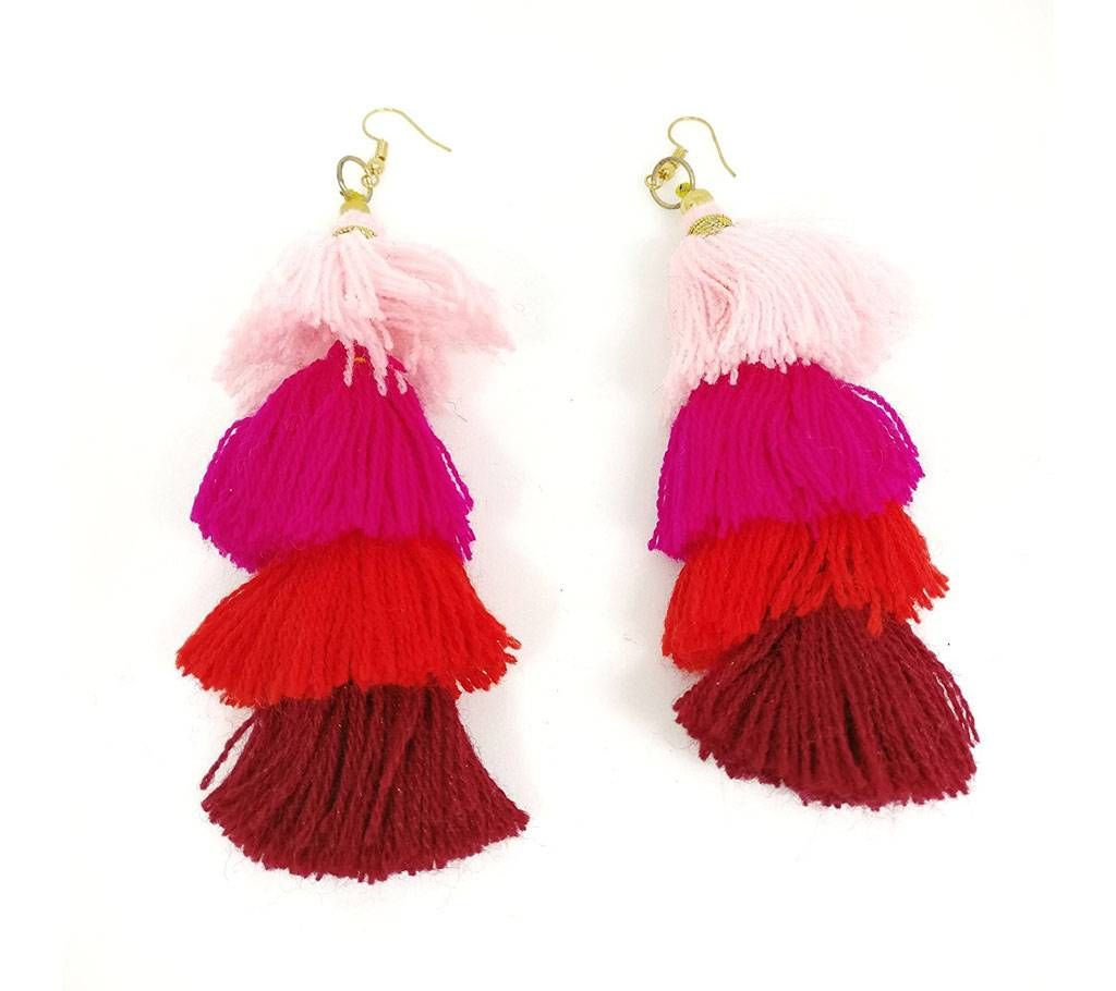 Zylph Lightweight Bohemian Handmade 4 Level Tricolored Cotton Tassel Fashion Earring (by Zylph - ZYETWPR)