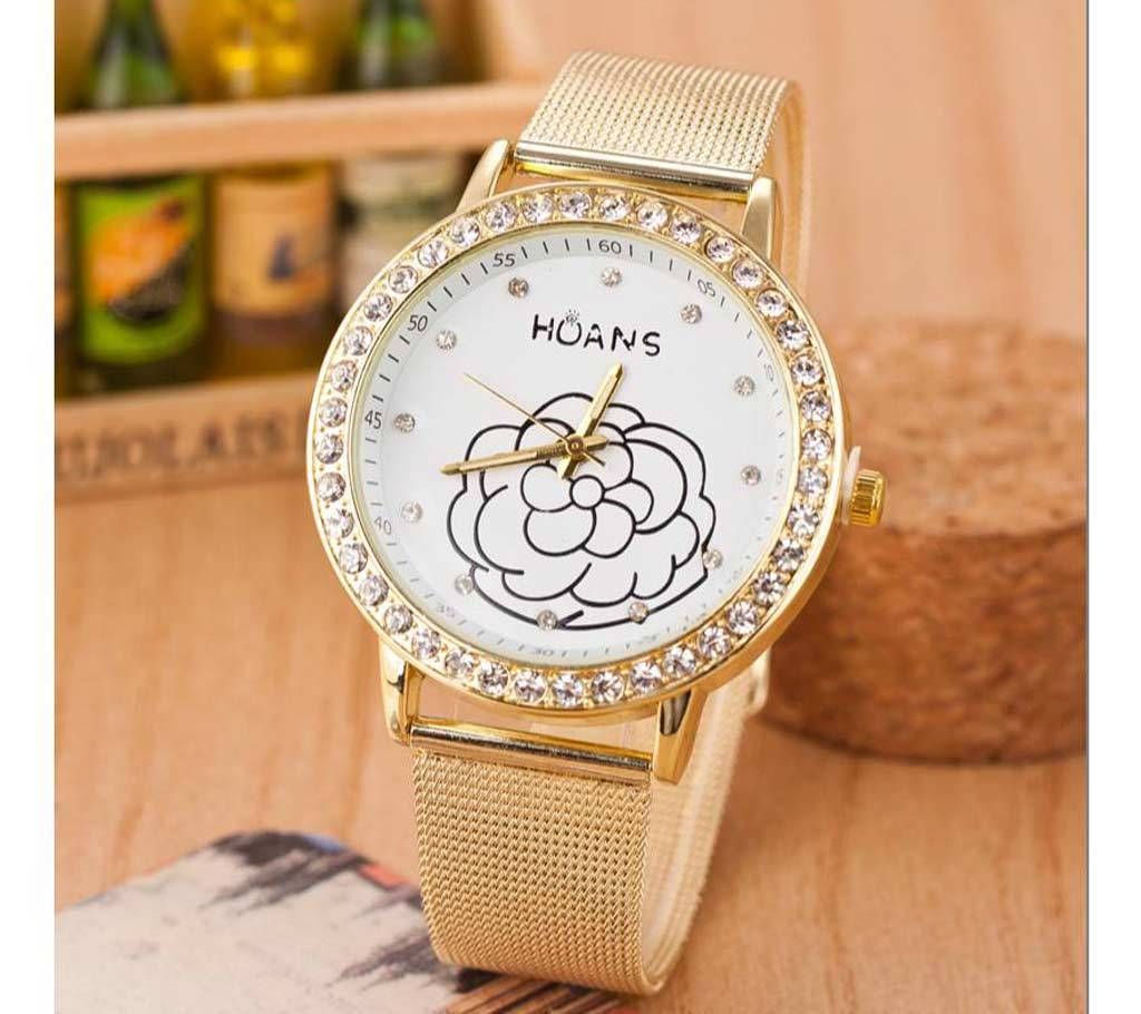 Golden Stainless Steel Bracelet Band Quartz Watch for Women