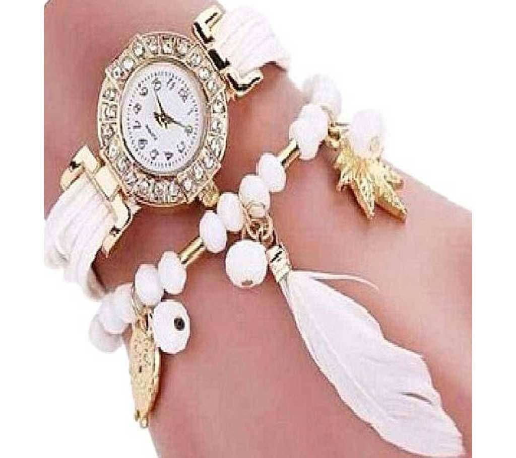 Artificial Leather Analog Watch for Women - White