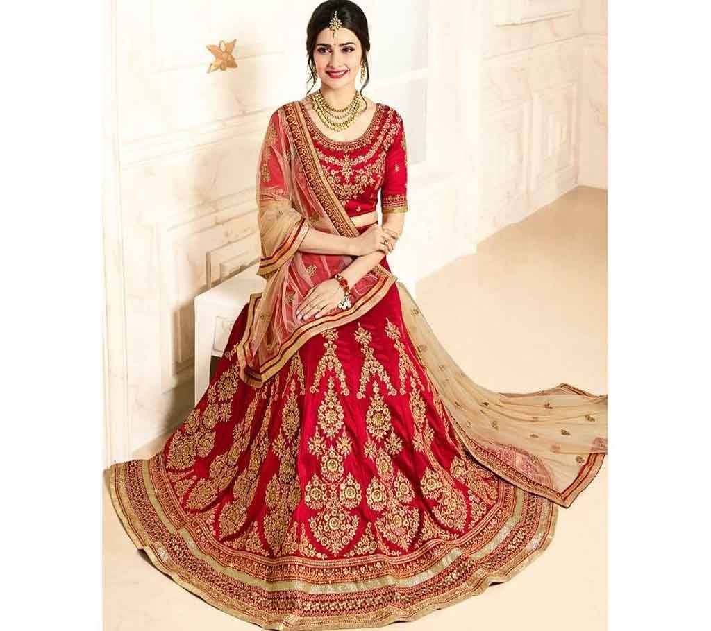 Semi stitched Dupian Silk Embroidery Lehenga (Copy)