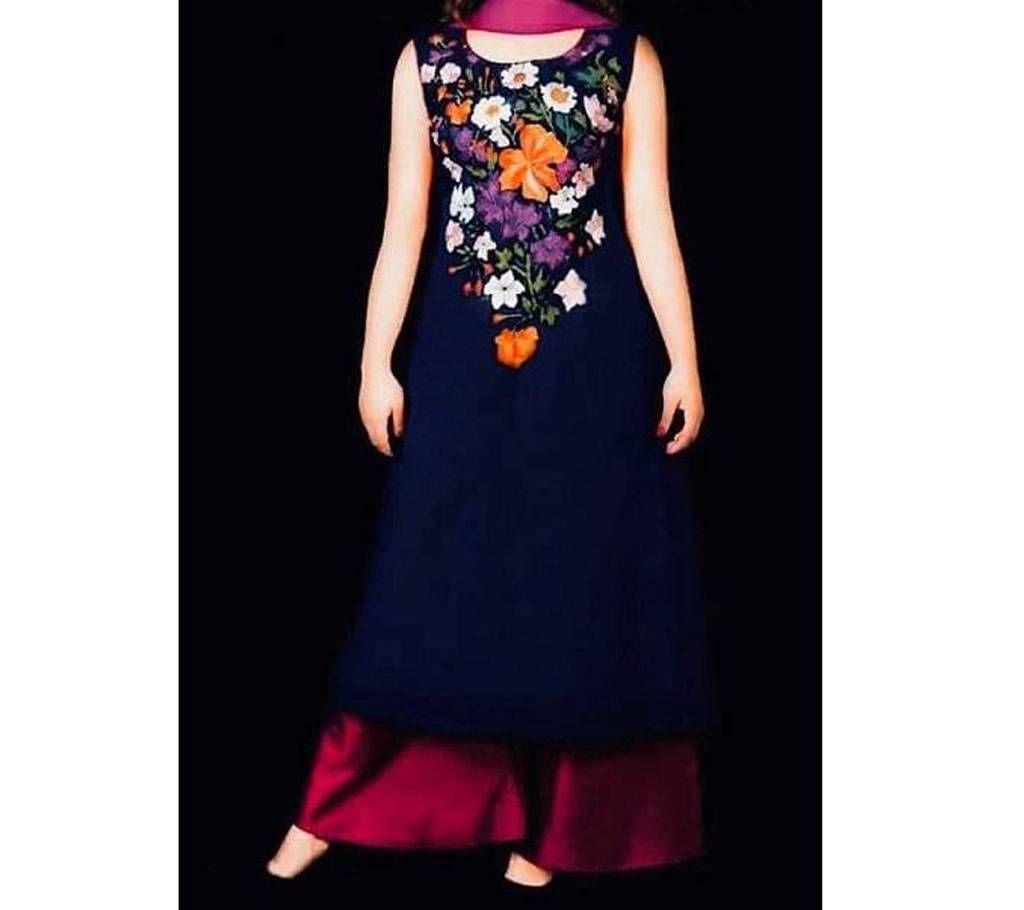 Unstitched blue Embroidery soft Georgette dress for woman nokshi 038