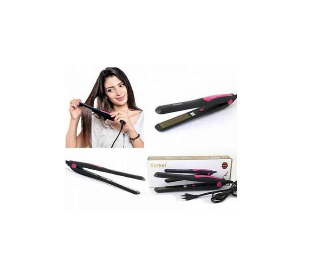 Kemei Km-328  Professional Hair Straightener (Black and Pink)
