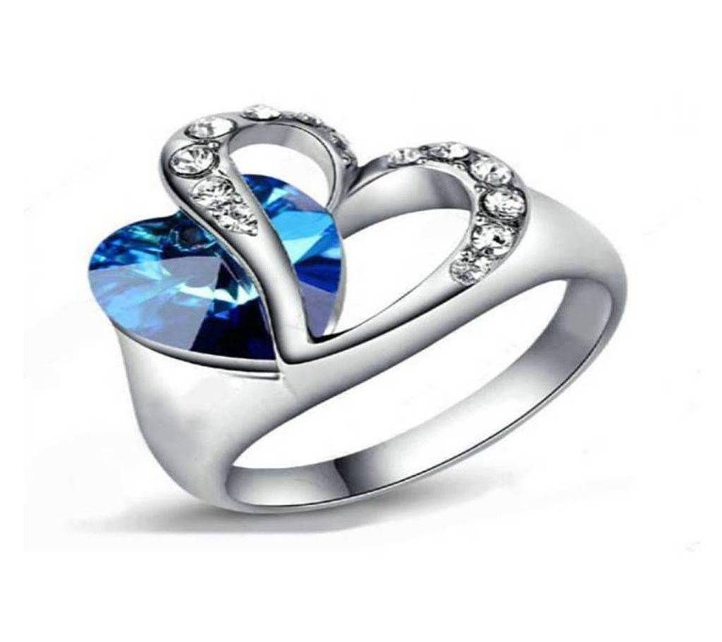 Ocean Blue Crystal Heart Ring
