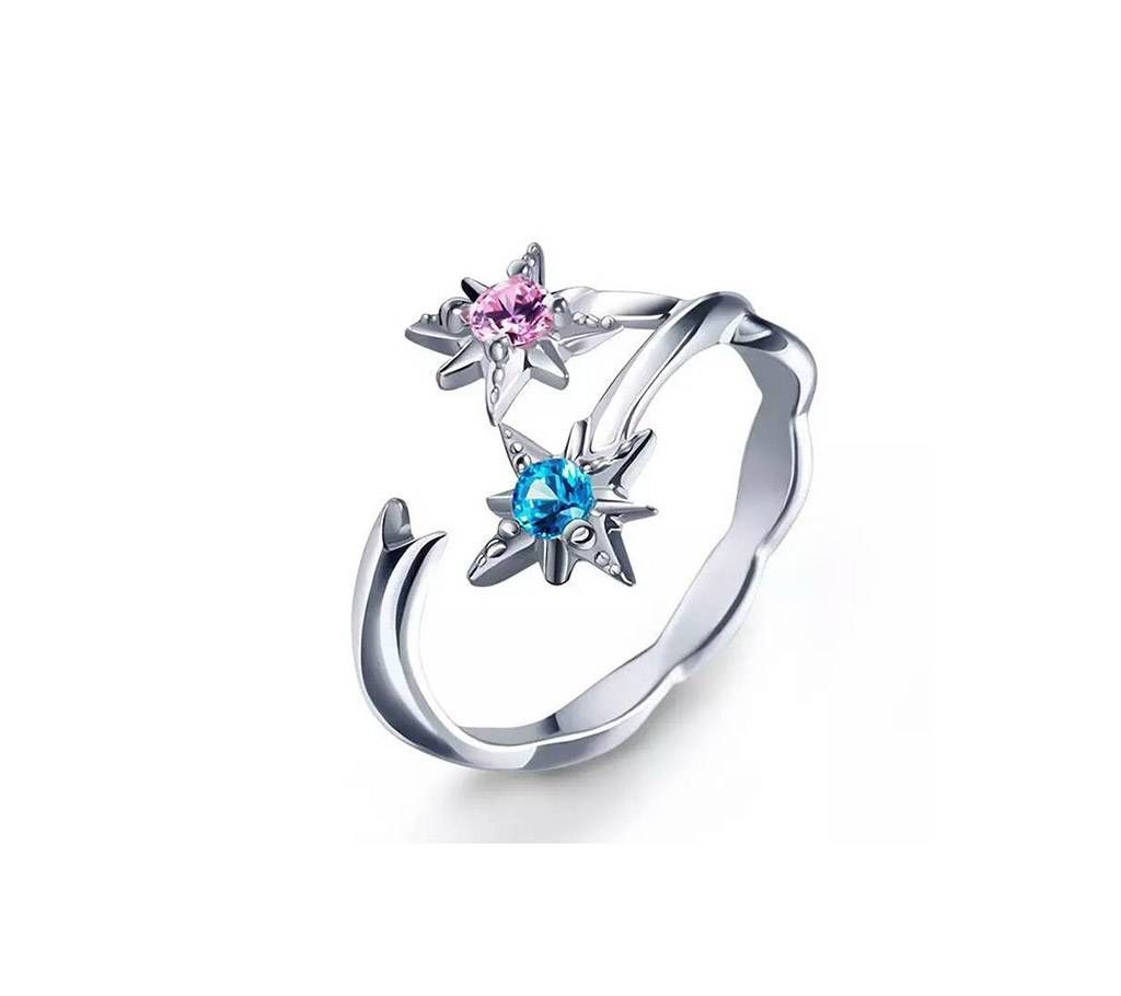 Blue & Pink Double Star Love Crystal Wedding Rings for Women 