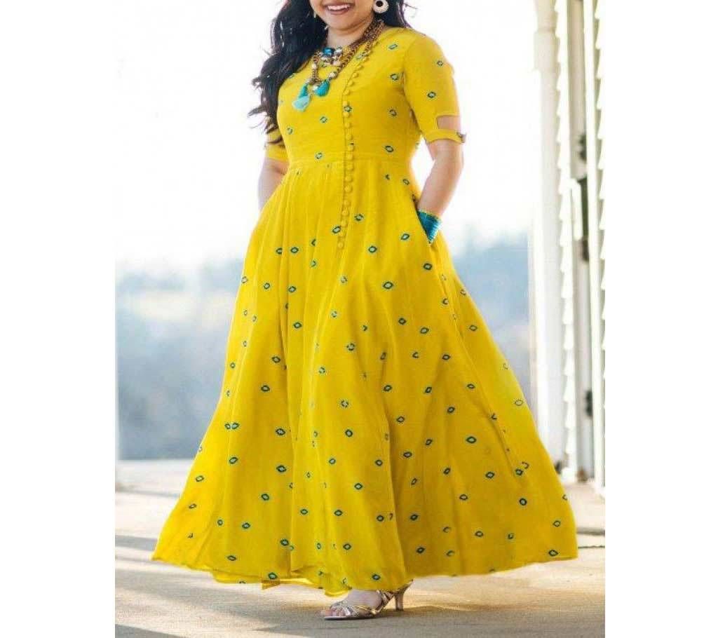 Yellow Stylish Georgette Designed Embroidery Long Salwar Suit