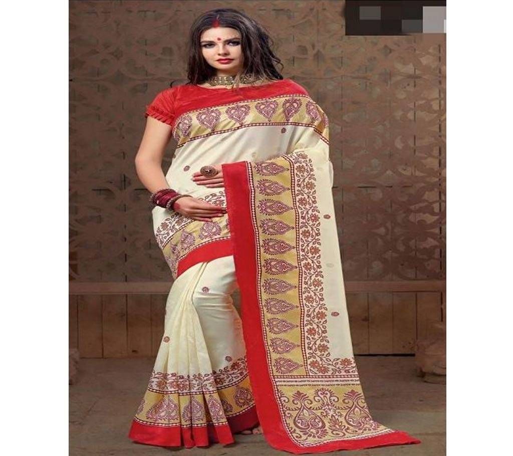 Kasturi Soft Silk Cream with Red and Gold Paar Design Saree