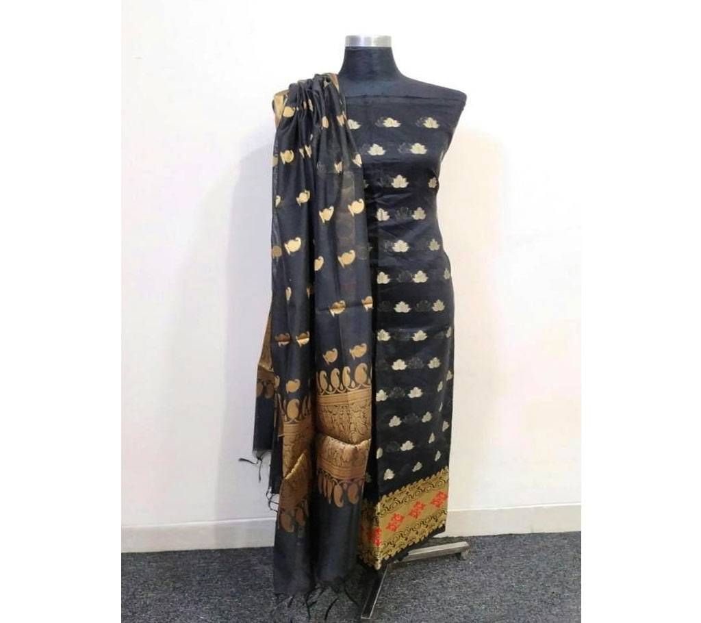 Indian Banarasi katan 2 piece 16 Black with Golden Small kolki Design