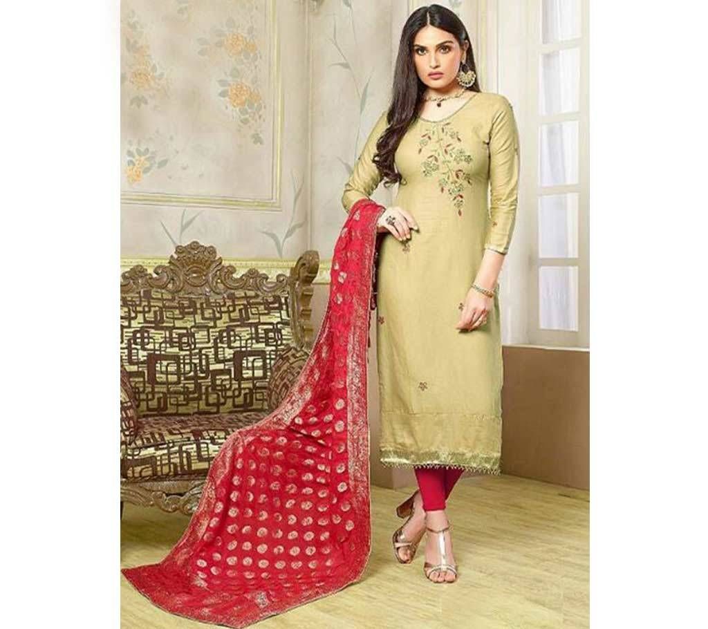 Your choice Mehamdi Salwar  Suit Cream with Red Orna 2836 Unstitched Three Piece - Copy