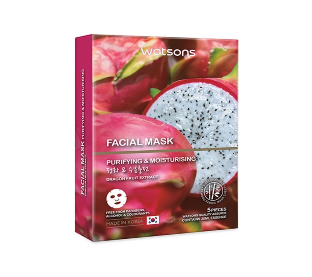 WATSONS Dragon Fruit Extract Facial Mask-5Pcs-Korea