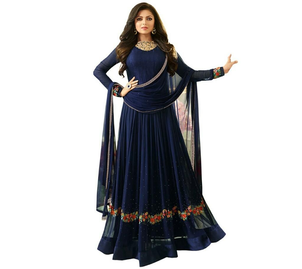BLUE EMBROIDERED GEORGETTE SALWAR SEMI STITCHED