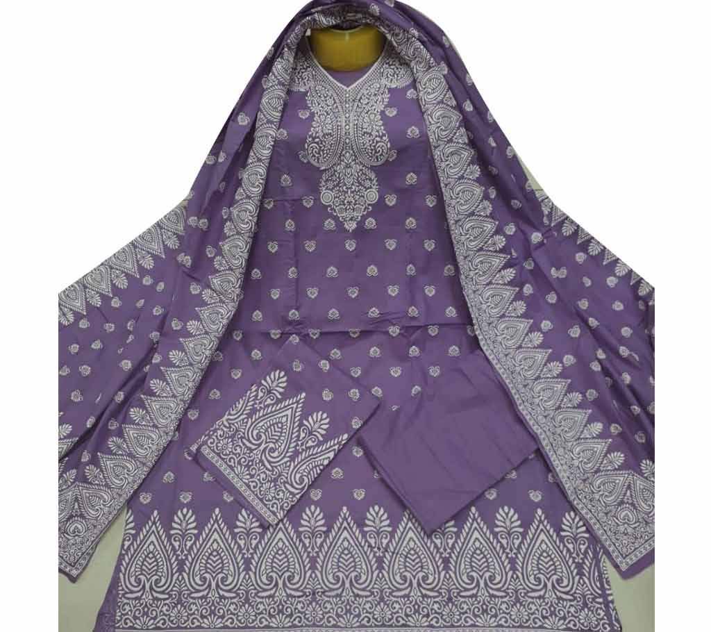 Unstitched Violet  Color Cotton Rabar Emboss Salwar Kameez for Women