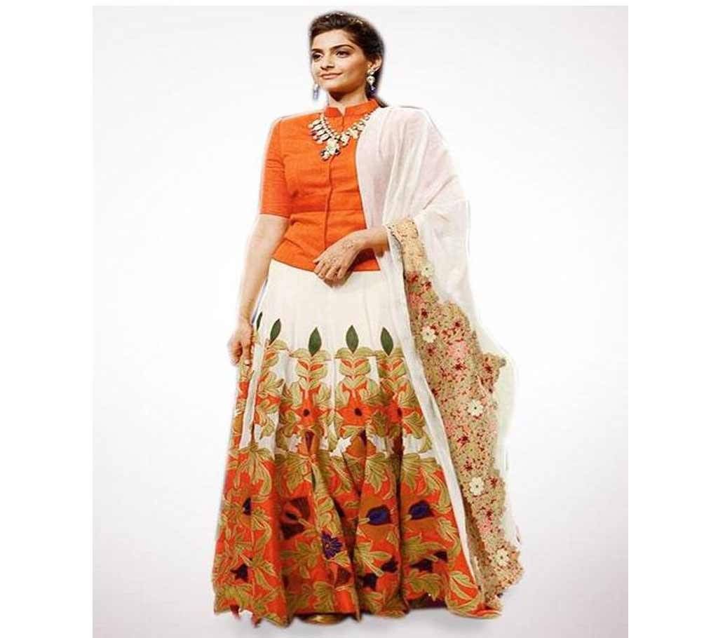 Orange Red and White Georgette Lehenga For Women