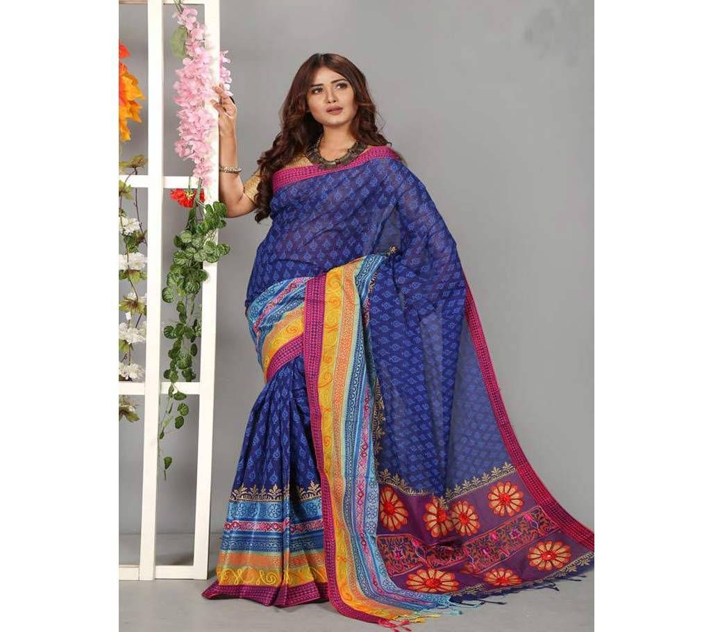 Coton Saree Block & Embroidery 13 Haat Saree With Blouse