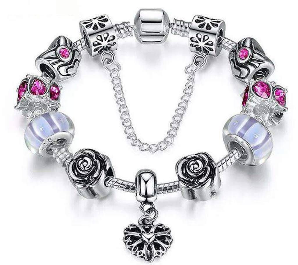 Purple Silver Heart Charm Bracelet 