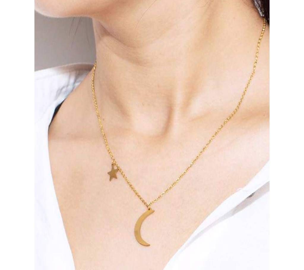 Stainless Steel Moon Star Pendant Necklace for Women