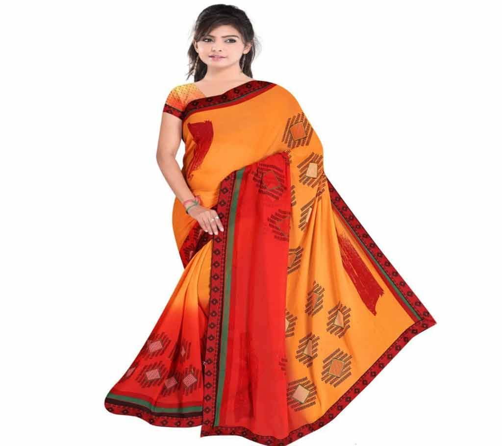 Indian Red And Yellow Silk Printed saree For women (Copy)
