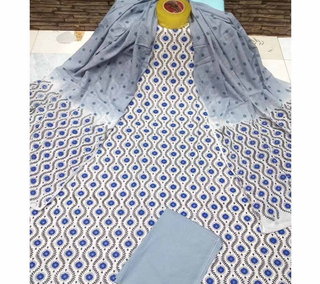Deshi Cotton Unstitched Joypuri Screen Printed 3Pcs - H22 - MHG