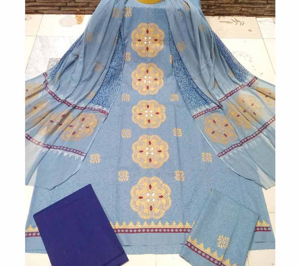 Deshi Cotton Unstitched Screen Printed 3Pcs - C32 - MHG