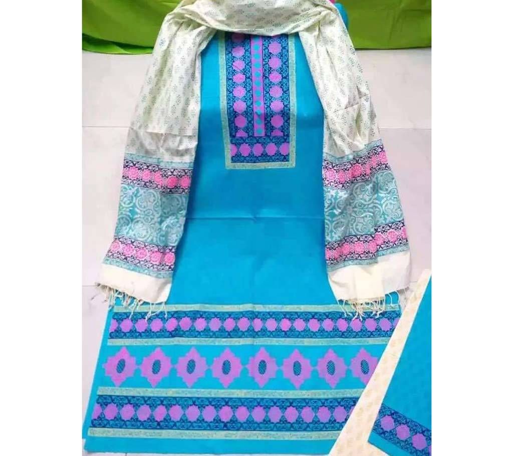 Unstitched cream Cotton screen Printed Salwar Kameez for Women