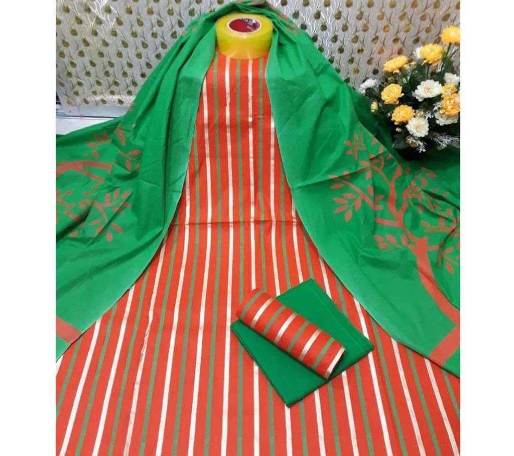 Unstitched Orange and Green Skin Printed 3 pieces Salwar Kameez for Women