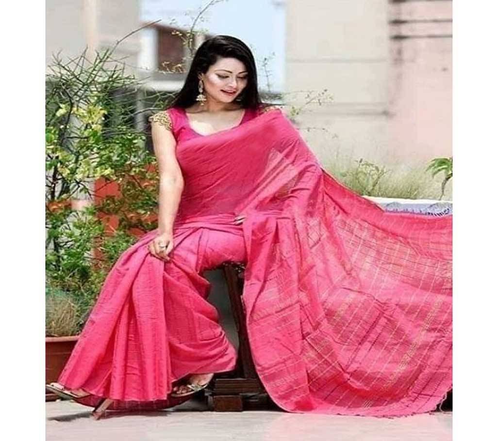 Womens Pink Colour Soft Half Silk Sharee