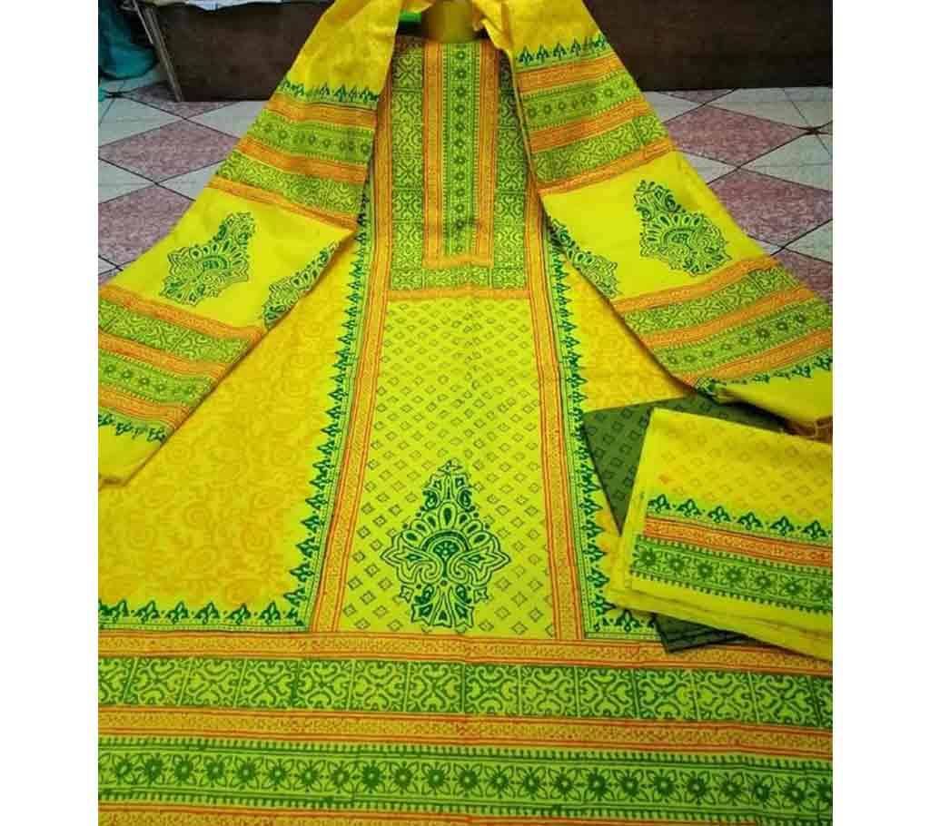Unstitched Print Cotton Three Piece-Yellow 01