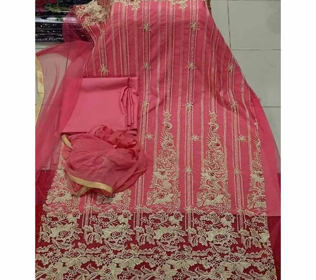 Unstitched Fabric Embroidered Cotton Net Unstitched 3 Piece(With inner)-5