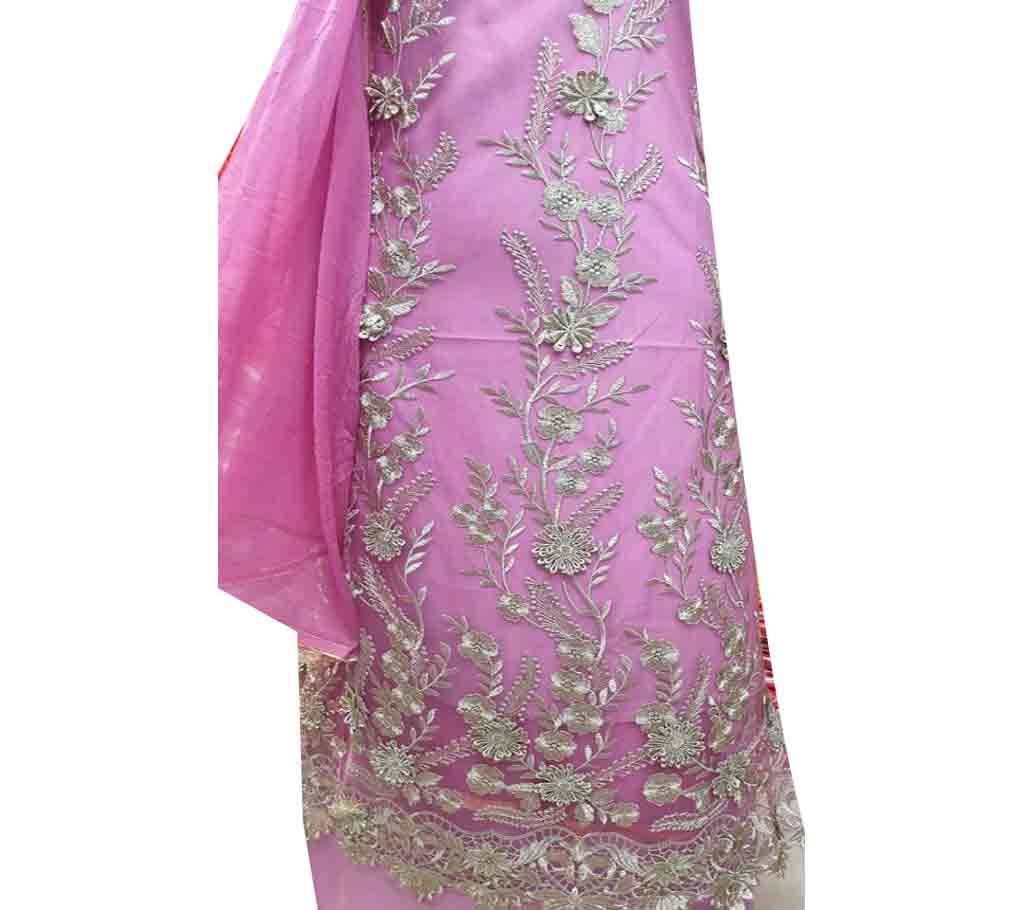 High Fabric Embroidered Cotton Net Unstitched 3 Piece(With inner)-N4