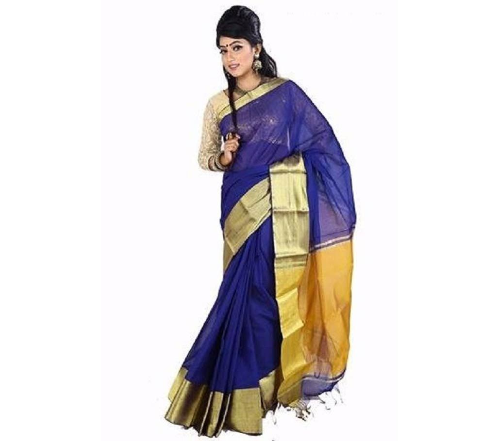 Navy blue cotton mixed sharee