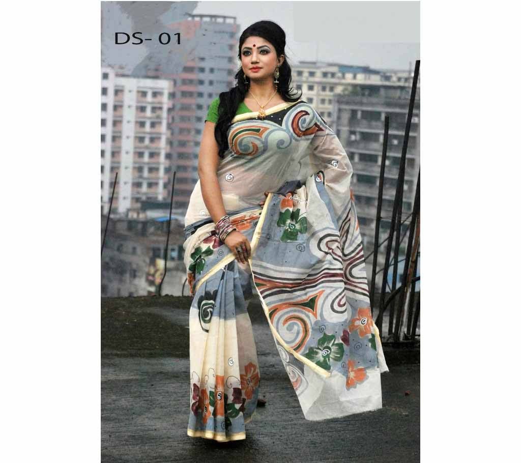 Hand Paint Printed Cotton Sari