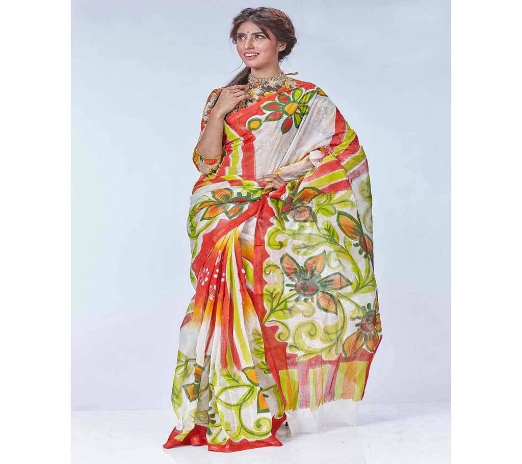 Multi color Cotton Kota Hand printed Sharee