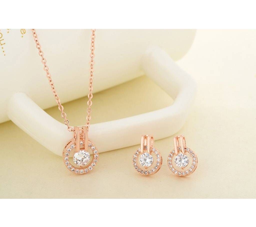 Chia Fashion Rose Gold Crystal Necklace Set (by Pink Point - CHIA70)