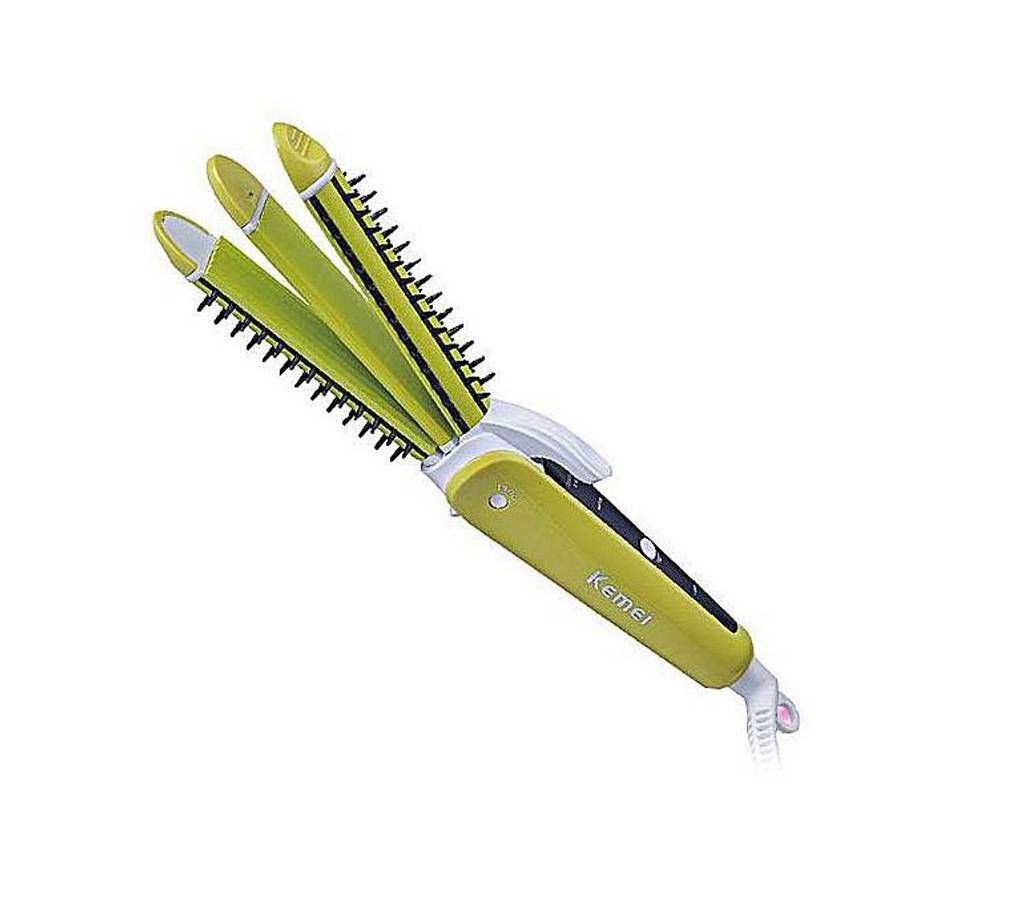 Kemei KM-6877 (3-In-1) Multifunctional Hair Curlier & Straightener - Lime Green