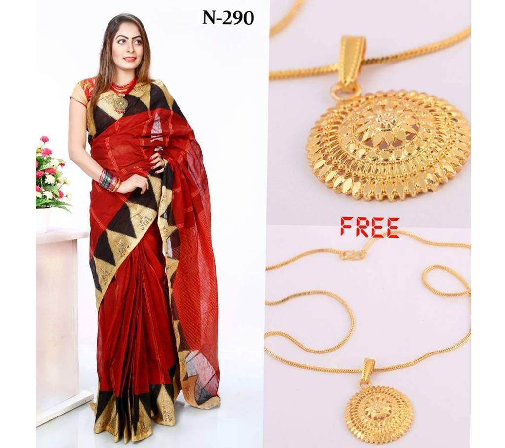 cotton Minar Par Saree with free pendant 