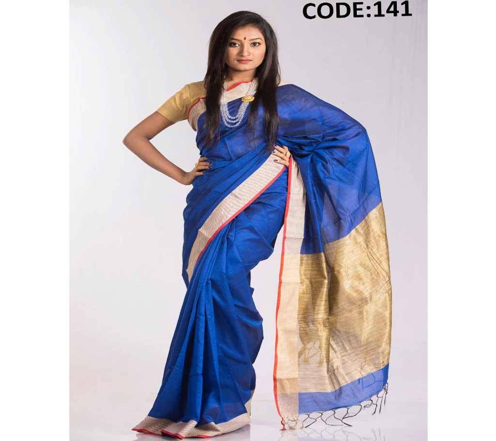 Dark Blue & Golden Half Silk Sharee