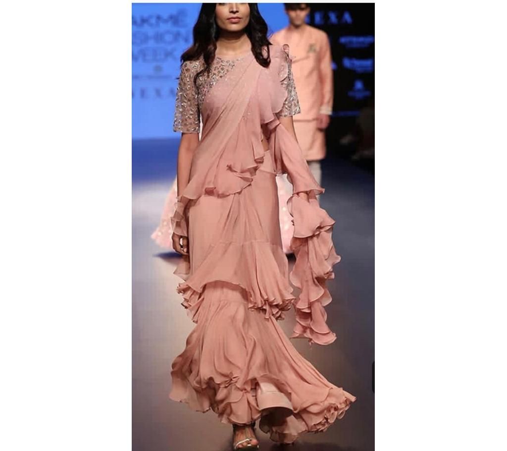 satin ruffel saree