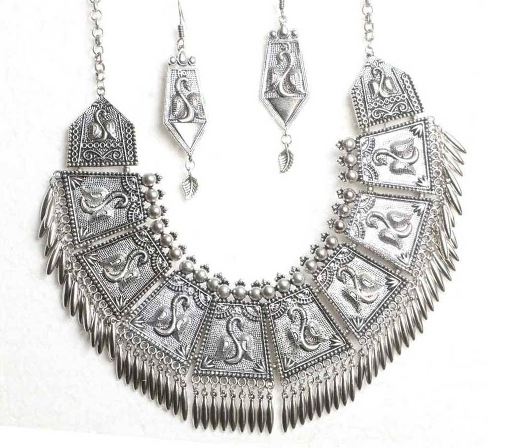 Oxidise Siver Neck lace with ear ring