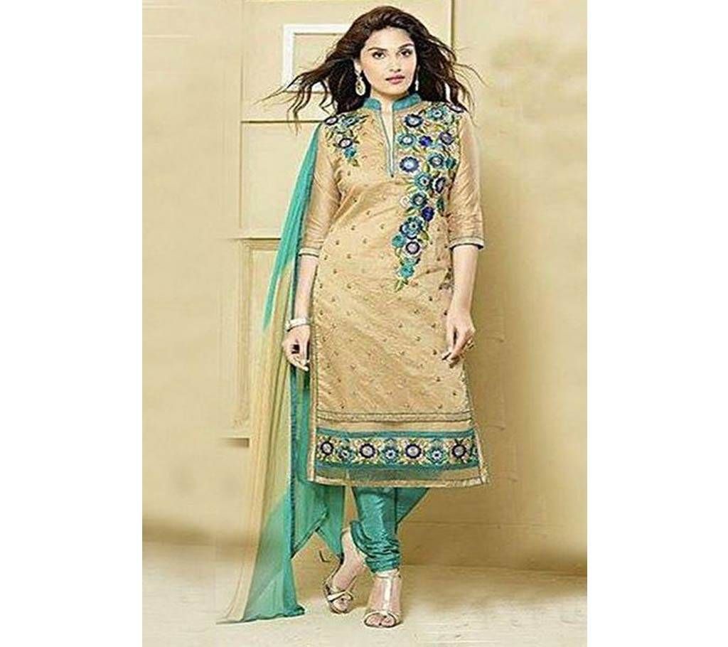 Moccasin Cotton Block Printed Unstitched Salwar Kameez for Women