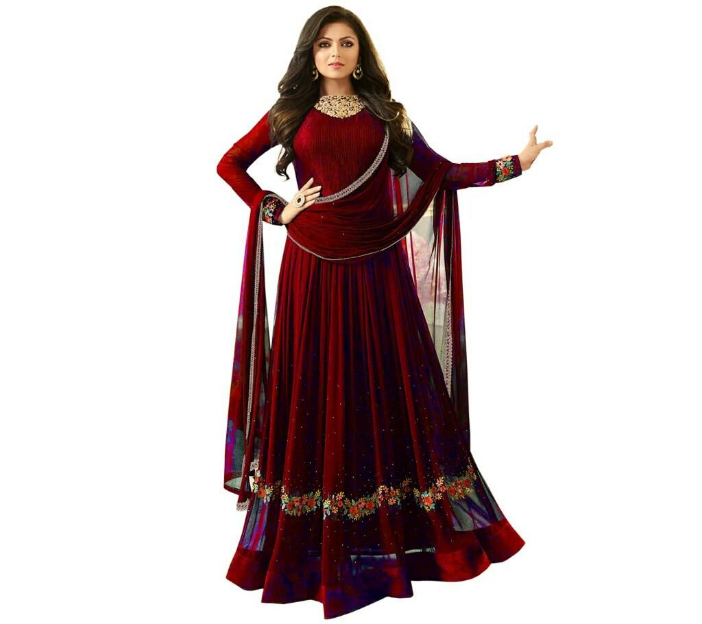 Georgette MAROON EMBROIDERED GEORGETTE SALWAR SEMI STITCHED